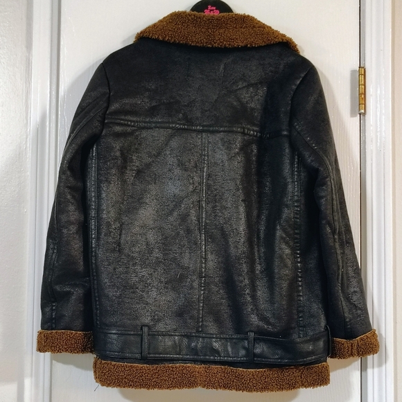 ZARA $170 Textured Shearling Moto Jacket Women's XS (Runs Large) Brown & Black - Picture 6 of 10